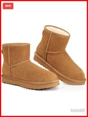 Women's Classic Genuine Suede Mini Boots Fuzzy Fur Lined Snow Booties